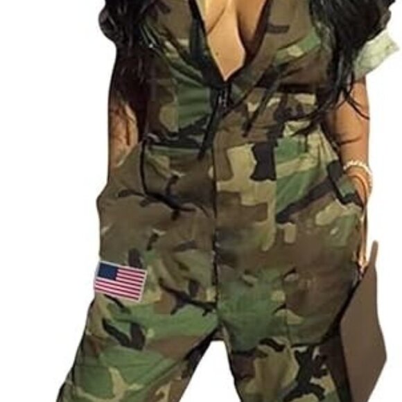 Camo Utility Jumpsuit – Zip Front, Pockets, Statement Style - XXL - Picture 1 of 2